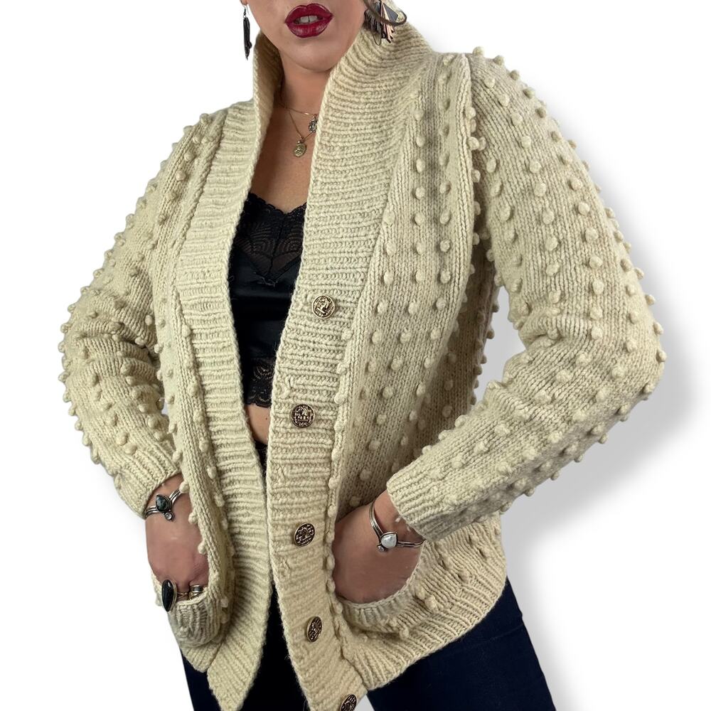 1970's cream pure natural Portuguese wool hand knit open cardigan - Picture 16 of 16